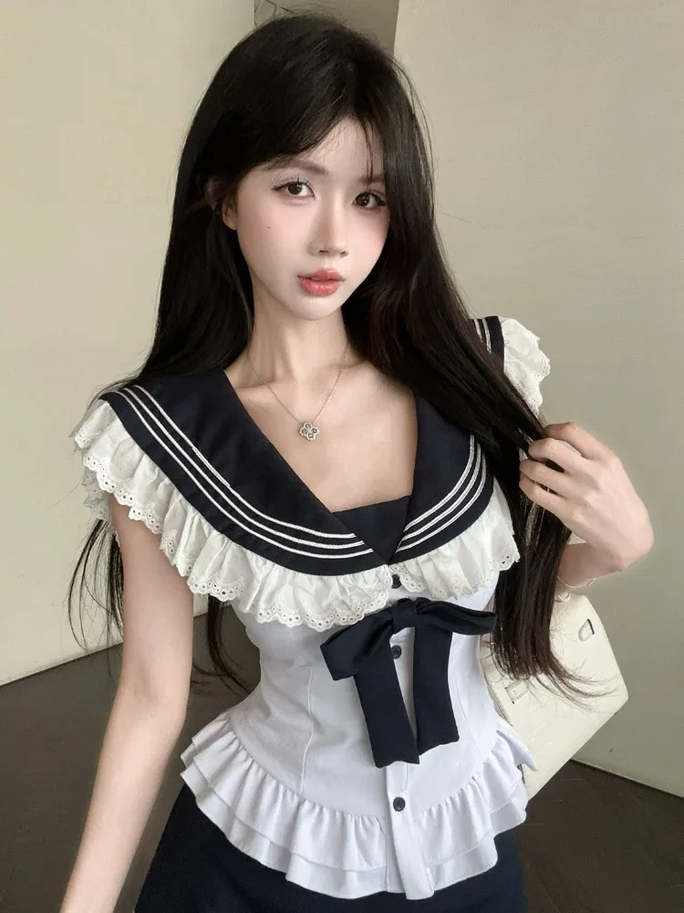 Naval Collar Knot Sleeveless Shirt And Half Skirt Two Piece Set Women's Fashionable Youthful Commute Korean Style
Naval Collar Knot Sleeveless Shirt And Half Skirt Two Piece Set Women's Fashionable Youthful Commute Korean Style