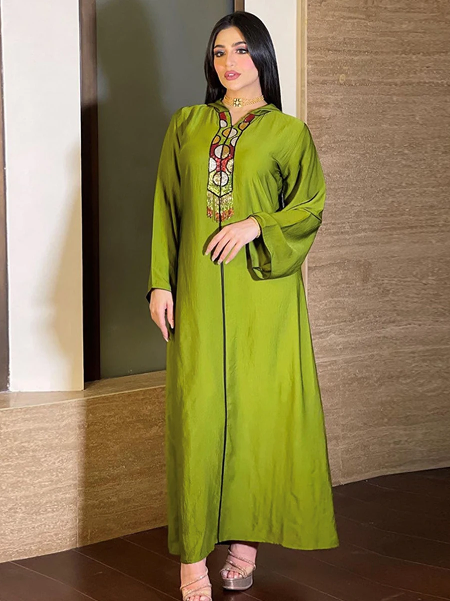 Muslim Party Hooded Abaya Thin Loose Dress Women Beading Tassel Gown Moroccan Arabian Ethnic Djellaba Evening Ramadan Eid Kaftan
Muslim Party Hooded Abaya Thin Loose Dress Women Beading Tassel Gown Moroccan Arabian Ethnic Djellaba Evening Ramadan Eid Kaftan
