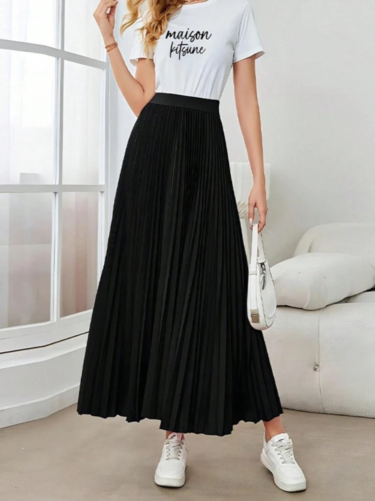 New Summer Pleated A-Line Skirts for Women Elegant Solid Woman Long Skirts Large-Swing Umbrella Black Skirt for Women Clothing
New Summer Pleated A-Line Skirts for Women Elegant Solid Woman Long Skirts Large-Swing Umbrella Black Skirt for Women Clothing