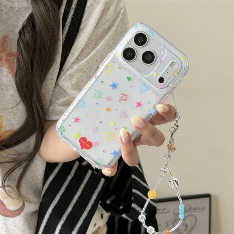 New Fashion iPhone case Colorful Star Print Clear Card Holder Phone Case With Beaded Strap For iPhone 15 16 17 Shockproof Cute C
New Fashion iPhone case Colorful Star Print Clear Card Holder Phone Case With Beaded Strap For iPhone 15 16 17 Shockproof Cute C