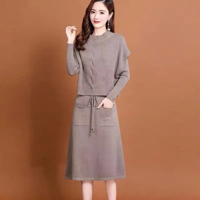 2-Piece Set of Knitted Dress for Women, O-Neck Pullover, Long Skirt, Loose Sweater, Bottoming, Korean Fashion, Autumn and Winter
2-Piece Set of Knitted Dress for Women, O-Neck Pullover, Long Skirt, Loose Sweater, Bottoming, Korean Fashion, Autumn and Winter