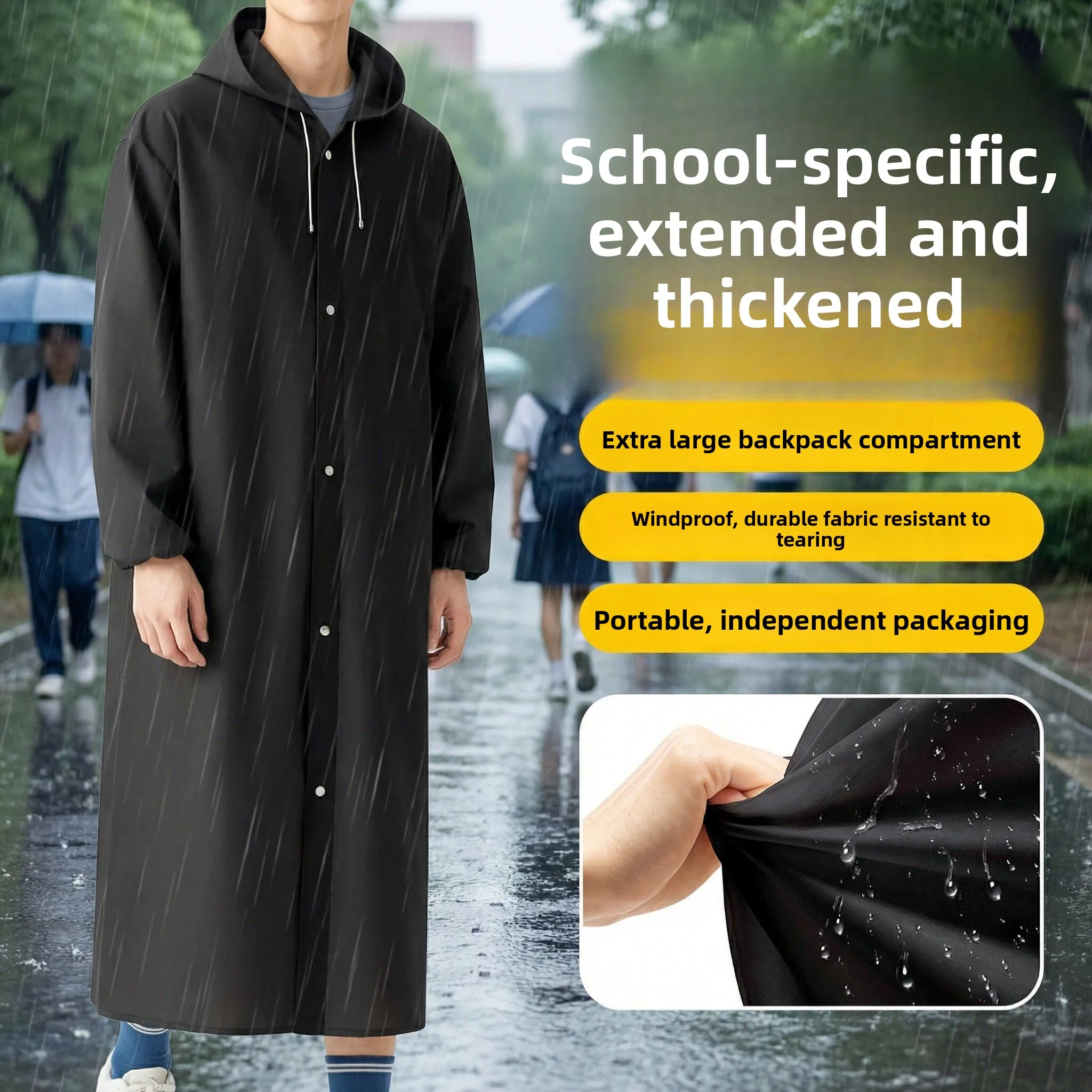 Portable Youth Men's Raincoat Outdoor Hiking Special Car Pedestrian Separation Design School Uniform Style Thick Waterproof
Portable Youth Men's Raincoat Outdoor Hiking Special Car Pedestrian Separation Design School Uniform Style Thick Waterproof