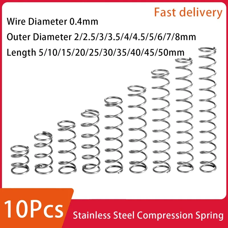 10Pcs 304 Stainless Steel Compression Spring Strong Return Spring Wire Diameter 0.4mm Outer Diameter 2-8mm Length 5-50mm
10Pcs 304 Stainless Steel Compression Spring Strong Return Spring Wire Diameter 0.4mm Outer Diameter 2-8mm Length 5-50mm