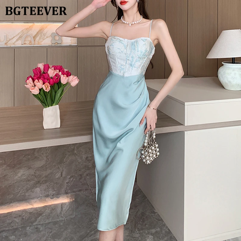 BGTEEVER Chic Elegant Slim Ladies Spaghetti Strap Patchwork Bodycon Dress Spring Summer Women Sleeveless Package Hip Dress
BGTEEVER Chic Elegant Slim Ladies Spaghetti Strap Patchwork Bodycon Dress Spring Summer Women Sleeveless Package Hip Dress