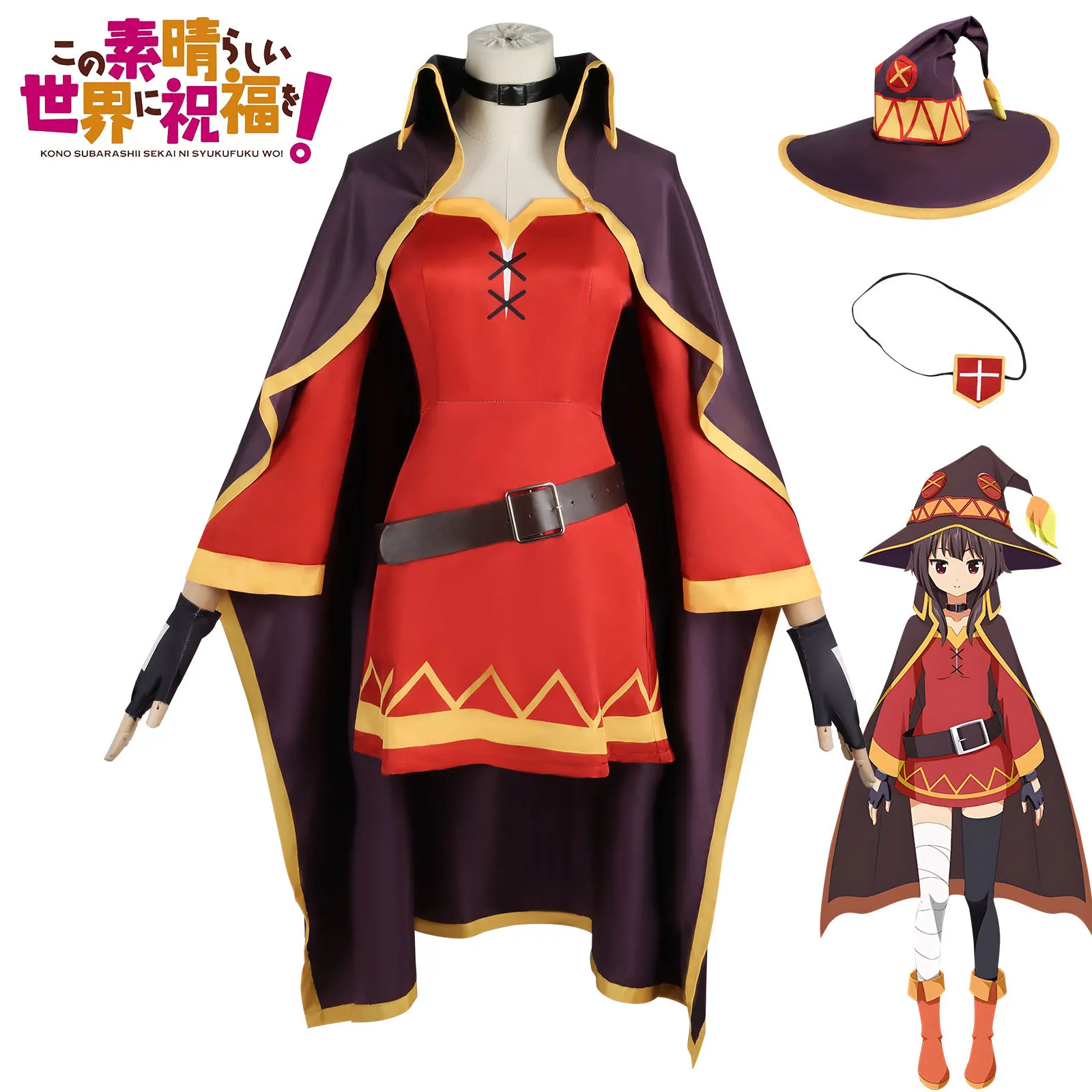 Anime megumin cosplay costume konsubarash Sekai ni shukufuku wo! Cosplay dress hat cloak uniform wig Halloween party cos
Anime megumin cosplay costume konsubarash Sekai ni shukufuku wo! Cosplay dress hat cloak uniform wig Halloween party cos