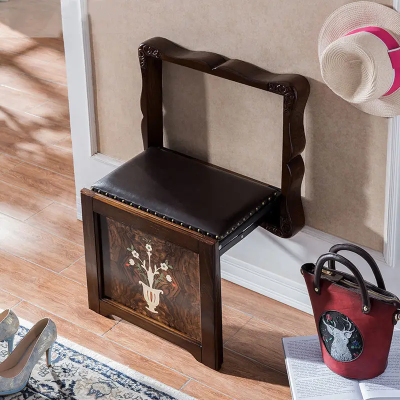 Solid wood shoe changing stool household wall folding door creative space saving wall hanging leather wall stool simple
Solid wood shoe changing stool household wall folding door creative space saving wall hanging leather wall stool simple