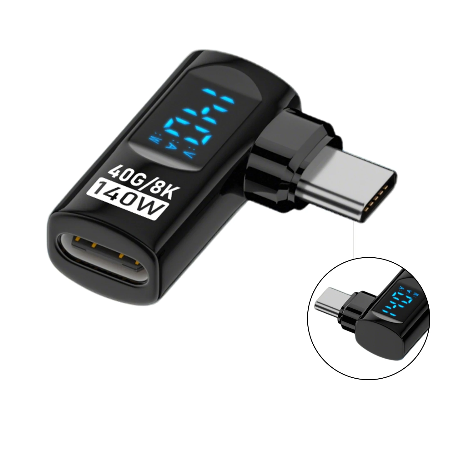 90 Degree Right Angle USB C Adapter with Digital Display 140W USB-C 8 PIN 40Gbps 8K PD Connector for iPhone MacBook Voltage
90 Degree Right Angle USB C Adapter with Digital Display 140W USB-C 8 PIN 40Gbps 8K PD Connector for iPhone MacBook Voltage