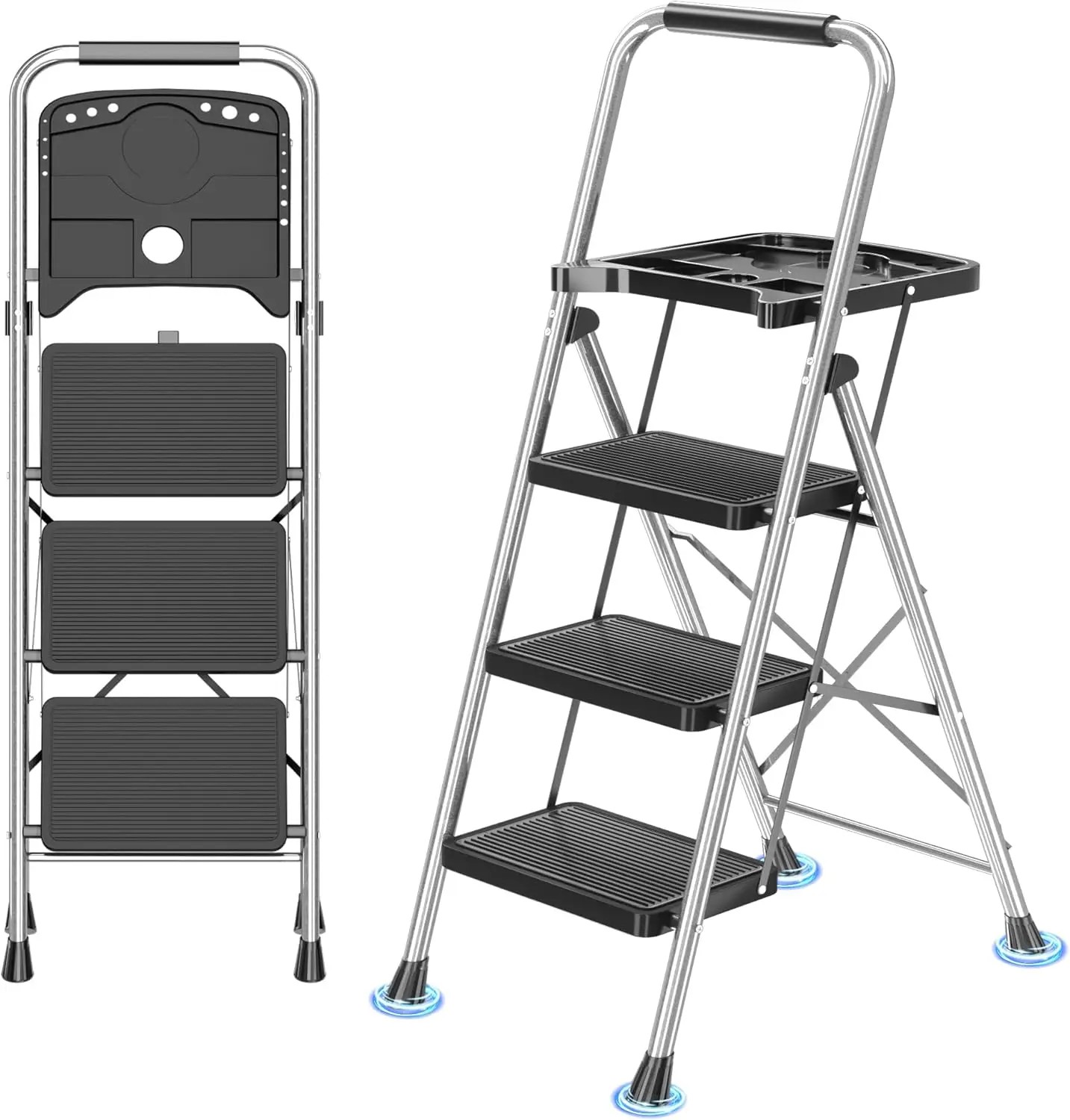 3 Step Ladder, Folding Step Stool with Tool Platform, Wide Anti-Slip Pedal and Anti-Slip Feet, Sturdiest Steel Construction
3 Step Ladder, Folding Step Stool with Tool Platform, Wide Anti-Slip Pedal and Anti-Slip Feet, Sturdiest Steel Construction