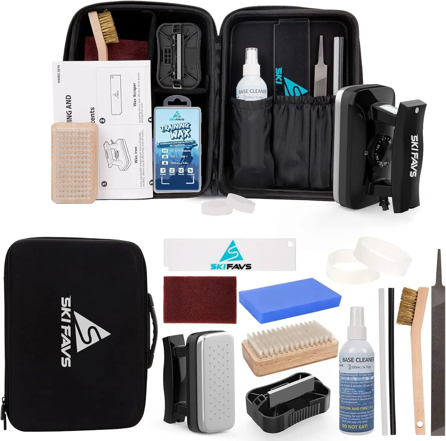 Complete Ski & Snowboard Wax Kit with Iron, All-Temp Wax, Cleaner, Brushes, Scraper, P-tex & Stone for Professional Tuning
Complete Ski & Snowboard Wax Kit with Iron, All-Temp Wax, Cleaner, Brushes, Scraper, P-tex & Stone for Professional Tuning