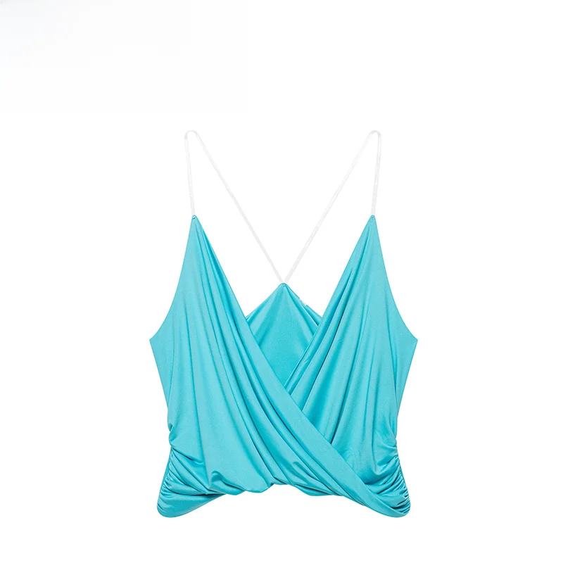 Fashionable V-Neck Women's Tank Top ZR Summer New Style Polyester Material Casual Wear Folded Design Versatile Short Top
Fashionable V-Neck Women's Tank Top ZR Summer New Style Polyester Material Casual Wear Folded Design Versatile Short Top
