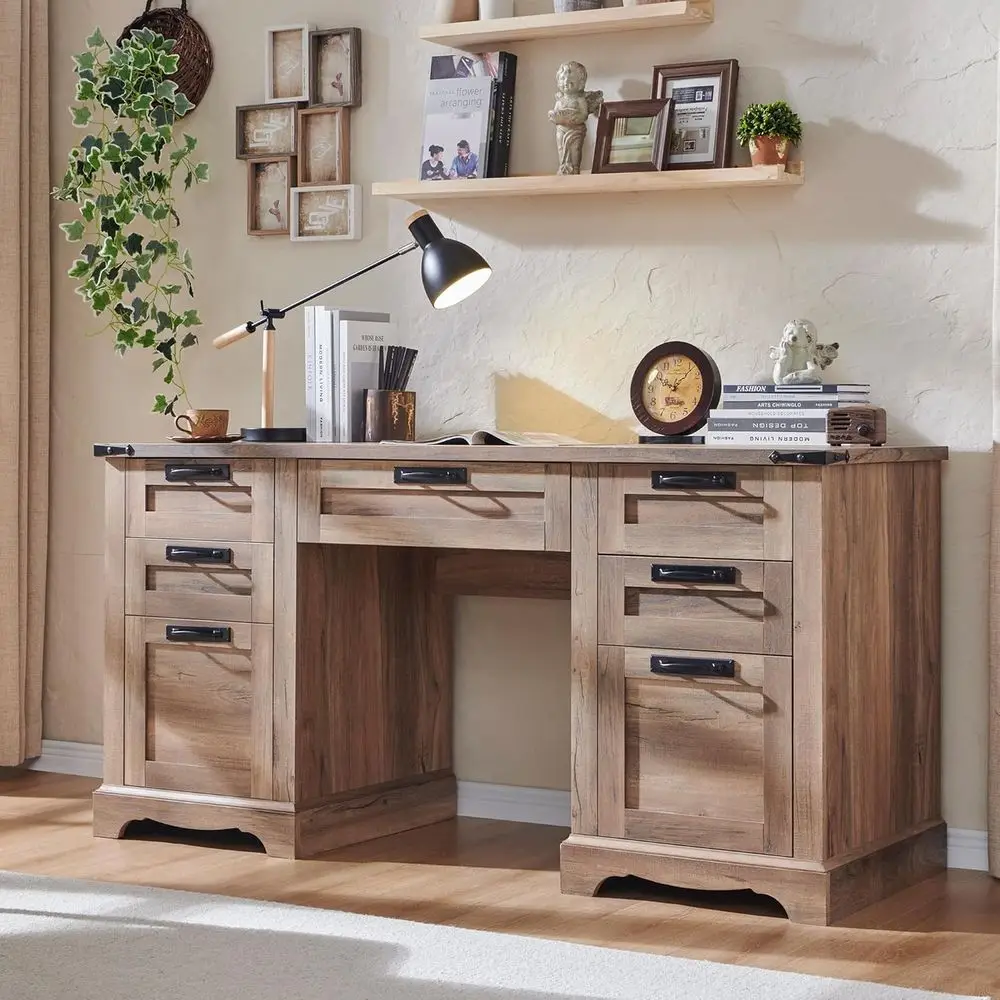 Компьютерный стол из натурального дуба в рустикальном стиле с 60 ящиками, зарядной станцией, выдвижной полкой для клавиатуры и шкафом для хранения
Компьютерный стол из натурального дуба в рустикальном стиле с 60 ящиками, зарядной станцией, выдвижной полкой для клавиатуры и шкафом для хранения