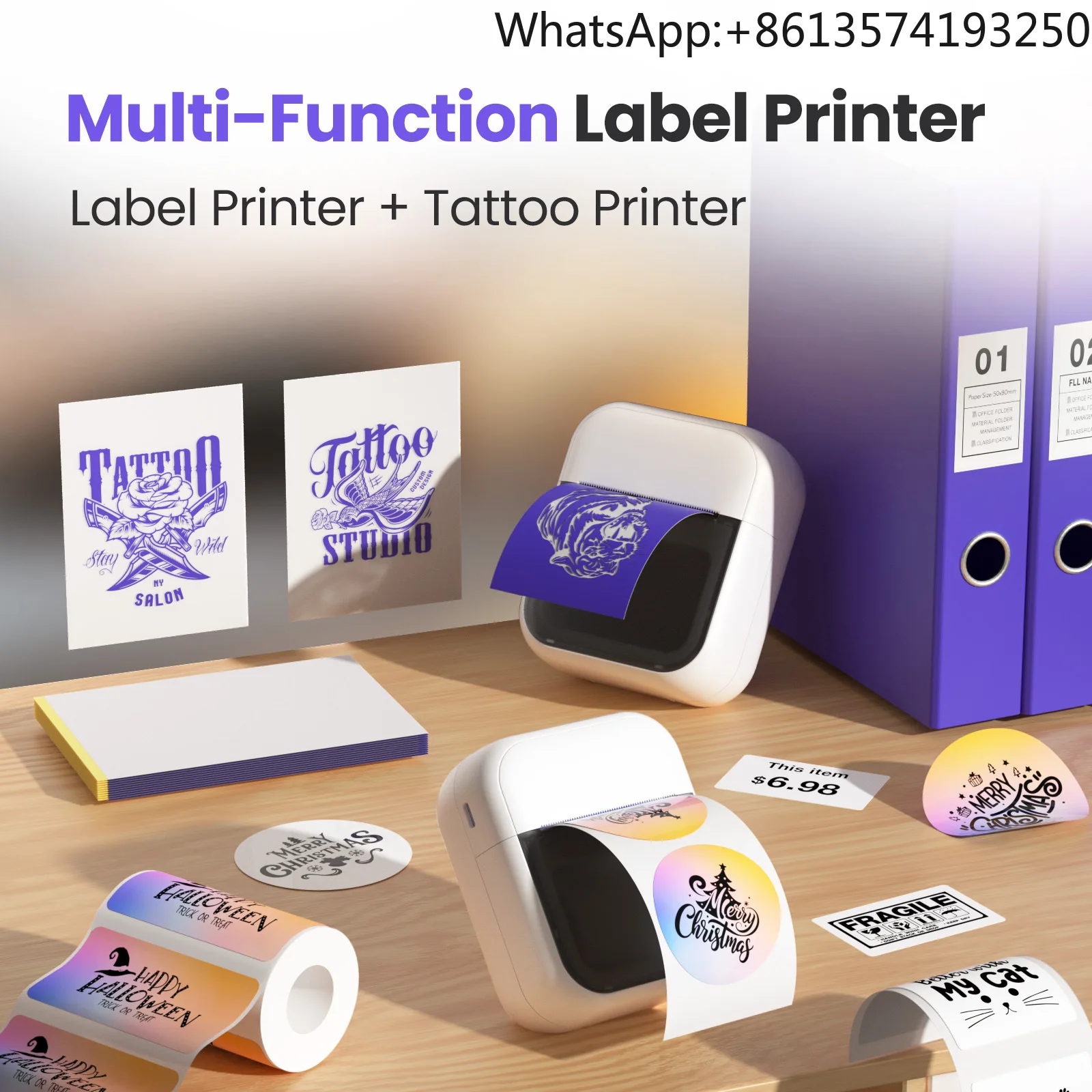 Multifunctional Pocket Label Printer with for Mini Size for Tattoo & Label Printing Handles Various Sizes (15-57mm Width)
