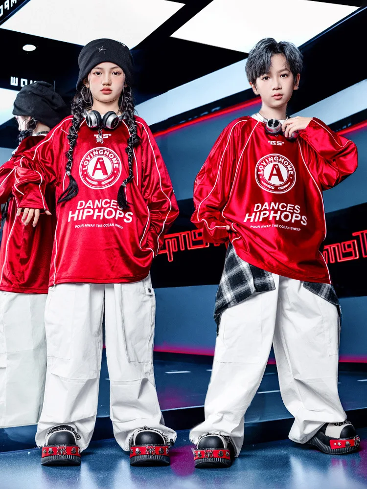 Boys Hip Hop Dance Clothing Long Sleeve Red Top Shuffle Pants Grils Group Performance Jazz Dance Costume Child Streetwear
Boys Hip Hop Dance Clothing Long Sleeve Red Top Shuffle Pants Grils Group Performance Jazz Dance Costume Child Streetwear