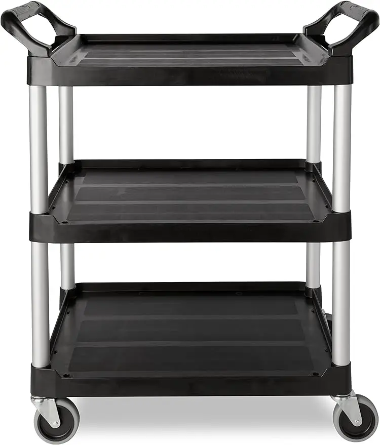 Промышленная продукция Rubbermaid, сверхпрочная тележка с тремя полками/утилитарная тележка, грузоподъемность 200 фунтов, черная, для пищевого сервиса
Промышленная продукция Rubbermaid, сверхпрочная тележка с тремя полками/утилитарная тележка, грузоподъемность 200 фунтов, черная, для пищевого сервиса