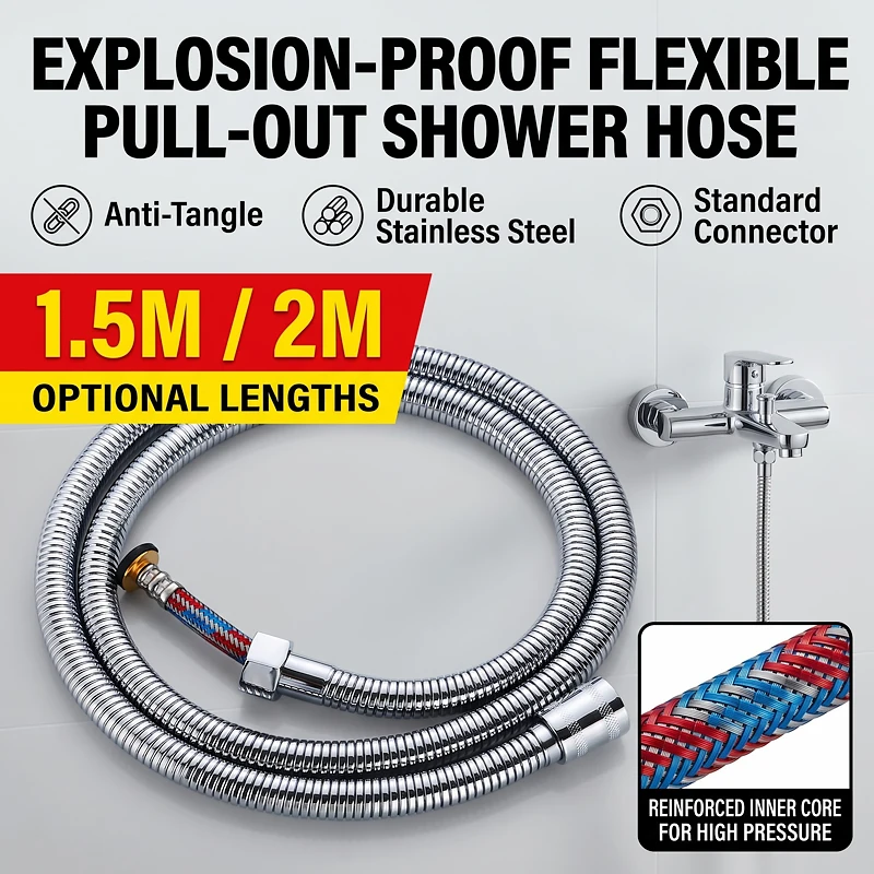 1.5M/2M Stainless Steel Braided Shower Hose High Pressure Explosion-Proof Flexible Bathroom Extension Tube for Handheld Showers
1.5M/2M Stainless Steel Braided Shower Hose High Pressure Explosion-Proof Flexible Bathroom Extension Tube for Handheld Showers