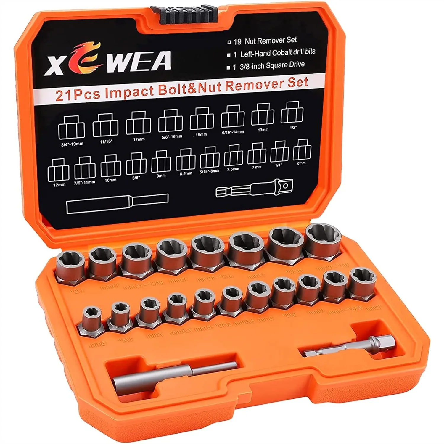 21PCS Bolt Nut Extractor Set, 3/8" Drive Easy Out Broken Lug Nut Remover for Damaged, Frozen, Rusted Bolts & Nuts
21PCS Bolt Nut Extractor Set, 3/8" Drive Easy Out Broken Lug Nut Remover for Damaged, Frozen, Rusted Bolts & Nuts