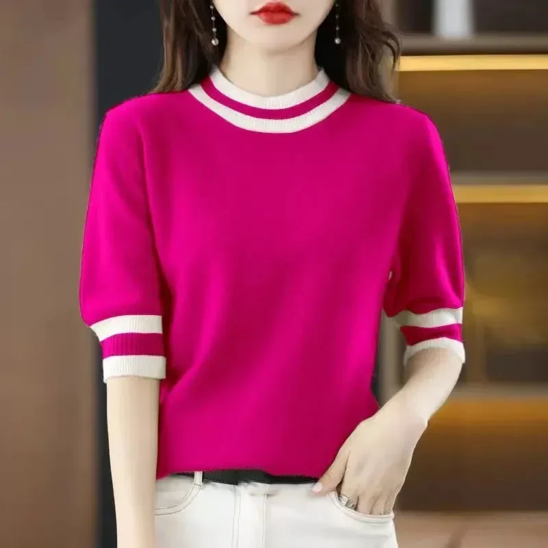 Fashion Short Sleeve Slim Casual Bottoming Shirts Ladies Pullovers Knitwears 2025 New Korean Spring Summer Women Sweaters
Fashion Short Sleeve Slim Casual Bottoming Shirts Ladies Pullovers Knitwears 2025 New Korean Spring Summer Women Sweaters