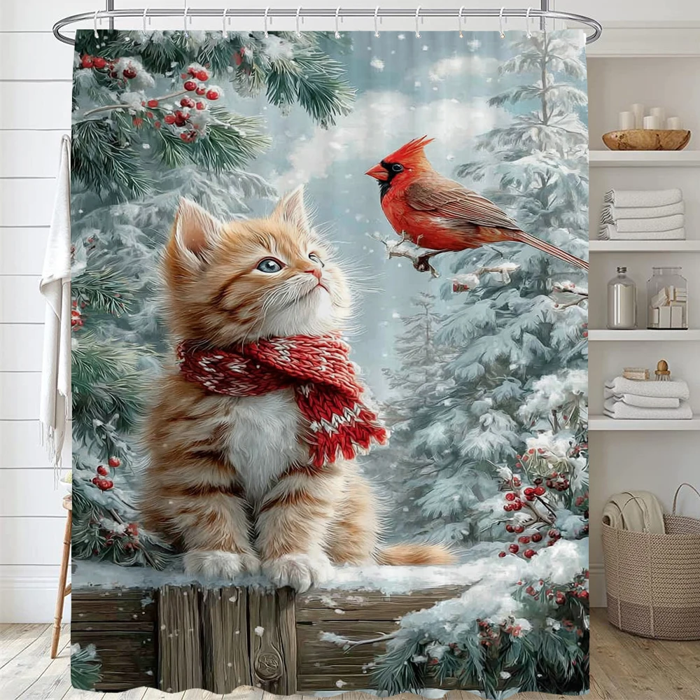 Merry Christmas Shower Curtain Lovely cat and dog Christmas Bathroom Curtain with Hooks home for Christmas decoration Curtain
Merry Christmas Shower Curtain Lovely cat and dog Christmas Bathroom Curtain with Hooks home for Christmas decoration Curtain