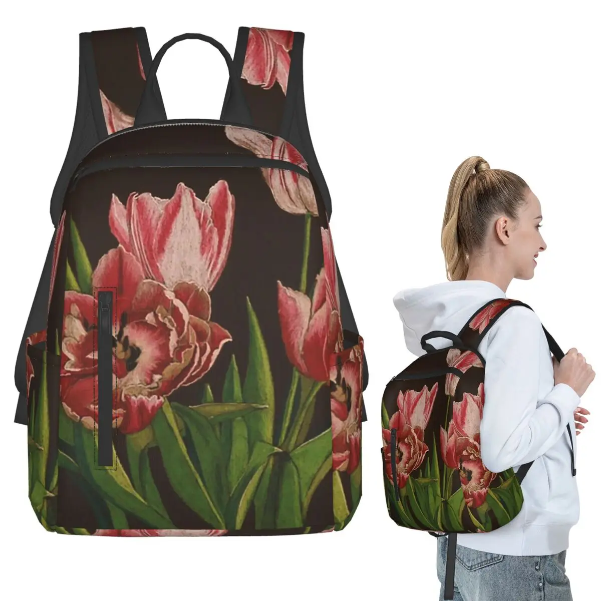Pink Tulip Green Leaf In Black Background Backpack Student BookBag Kids School Bag Computer Shoulder Bags Boys Girls
Pink Tulip Green Leaf In Black Background Backpack Student BookBag Kids School Bag Computer Shoulder Bags Boys Girls