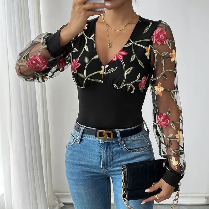 New Women's Mesh Black Spliced Long-sleeved Jumpsuit Jacquard Of Mesh Pie Mesh Embroidered Splicing Long-sleeved Jumpsuit
New Women's Mesh Black Spliced Long-sleeved Jumpsuit Jacquard Of Mesh Pie Mesh Embroidered Splicing Long-sleeved Jumpsuit