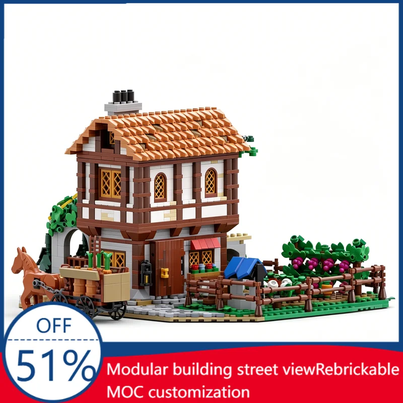 1662Pcs Medieval Farm Custom Building Blocks Village Cottage With Horse Cart Vineyard Scene Model Education Assembly Toys Gift
1662Pcs Medieval Farm Custom Building Blocks Village Cottage With Horse Cart Vineyard Scene Model Education Assembly Toys Gift
