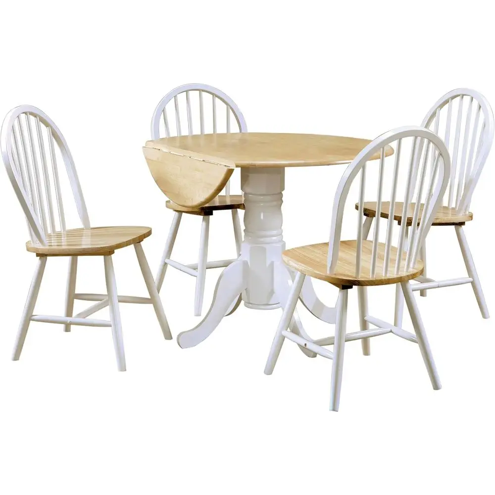 5-Piece Round Drop-Lea Dining Set with Windsor Spindle Back Chairs - Natural and White
5-Piece Round Drop-Lea Dining Set with Windsor Spindle Back Chairs - Natural and White