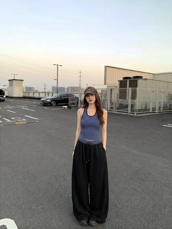 American Style Hot Girl Neck Hanging Striped Vest Slim Fit Women Summer Loose Versatile Wide Leg Pants Sweatpants Set
American Style Hot Girl Neck Hanging Striped Vest Slim Fit Women Summer Loose Versatile Wide Leg Pants Sweatpants Set