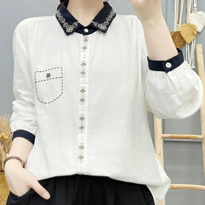 Women's Cotton Double Gauze Blouse Retro Embroidered Collar Loose Long Sleeve Casual Shirt
Women's Cotton Double Gauze Blouse Retro Embroidered Collar Loose Long Sleeve Casual Shirt