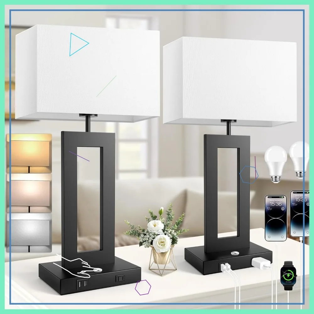 Set of 2 Modern Touch Table Lamps with 3 Color Temperatures, Dimmable LED, USB Ports & AC Outlet for Bedroom Living Room
Set of 2 Modern Touch Table Lamps with 3 Color Temperatures, Dimmable LED, USB Ports & AC Outlet for Bedroom Living Room