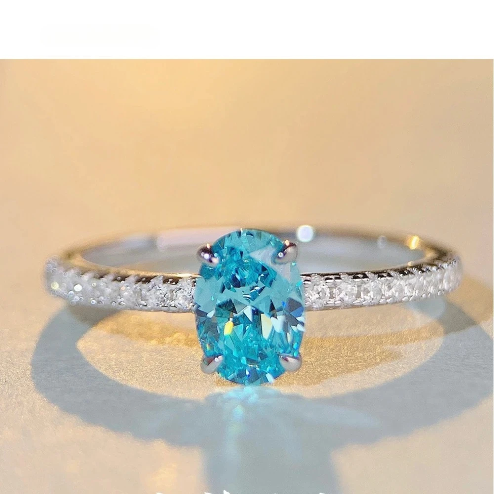 s925 Sterling Silver 6*8mm Aquamarine Lab Diamond Zircon High Carbon Diamond Women's Ring Ring Minimalist Style Gif
s925 Sterling Silver 6*8mm Aquamarine Lab Diamond Zircon High Carbon Diamond Women's Ring Ring Minimalist Style Gif