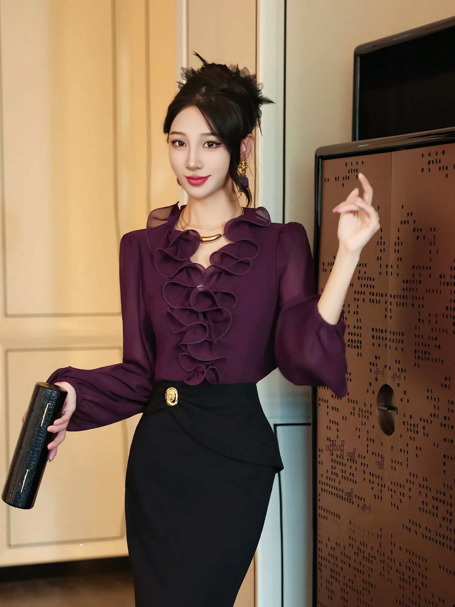 Romantic Aesthetic Original MD Faion irt with Lace Hem Slimming Long Sve Straight Cut Polyester Fiber Casual Top
Romantic Aesthetic Original MD Faion irt with Lace Hem Slimming Long Sve Straight Cut Polyester Fiber Casual Top