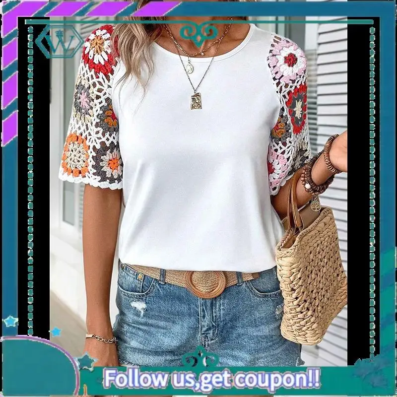 Premium Womens Shirts Floral Crochet Short Sleeve Crewneck Shirt Casual Pullover Blouse Summer Tops
Premium Womens Shirts Floral Crochet Short Sleeve Crewneck Shirt Casual Pullover Blouse Summer Tops