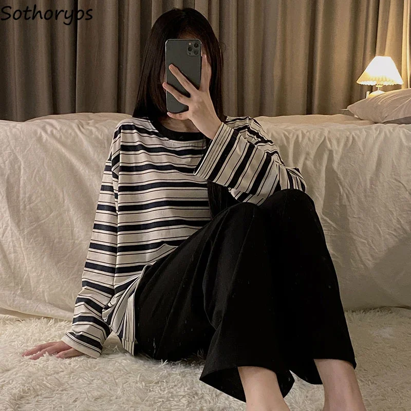 Autumn Striped Pajama Sets for Women Cozy Home Baggy Sleepwear Soft Casual Korean Fashion Daily Students Dormitory Pijama Mujer
Autumn Striped Pajama Sets for Women Cozy Home Baggy Sleepwear Soft Casual Korean Fashion Daily Students Dormitory Pijama Mujer