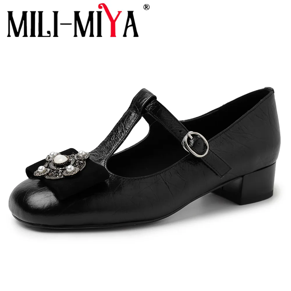 MILI-MIYA Women's Full-Grain Leather Round-Toe Pumps Chunky Heel Solid-Colour Buckle Casual Mary Janes Shoes For Ladies
MILI-MIYA Women's Full-Grain Leather Round-Toe Pumps Chunky Heel Solid-Colour Buckle Casual Mary Janes Shoes For Ladies