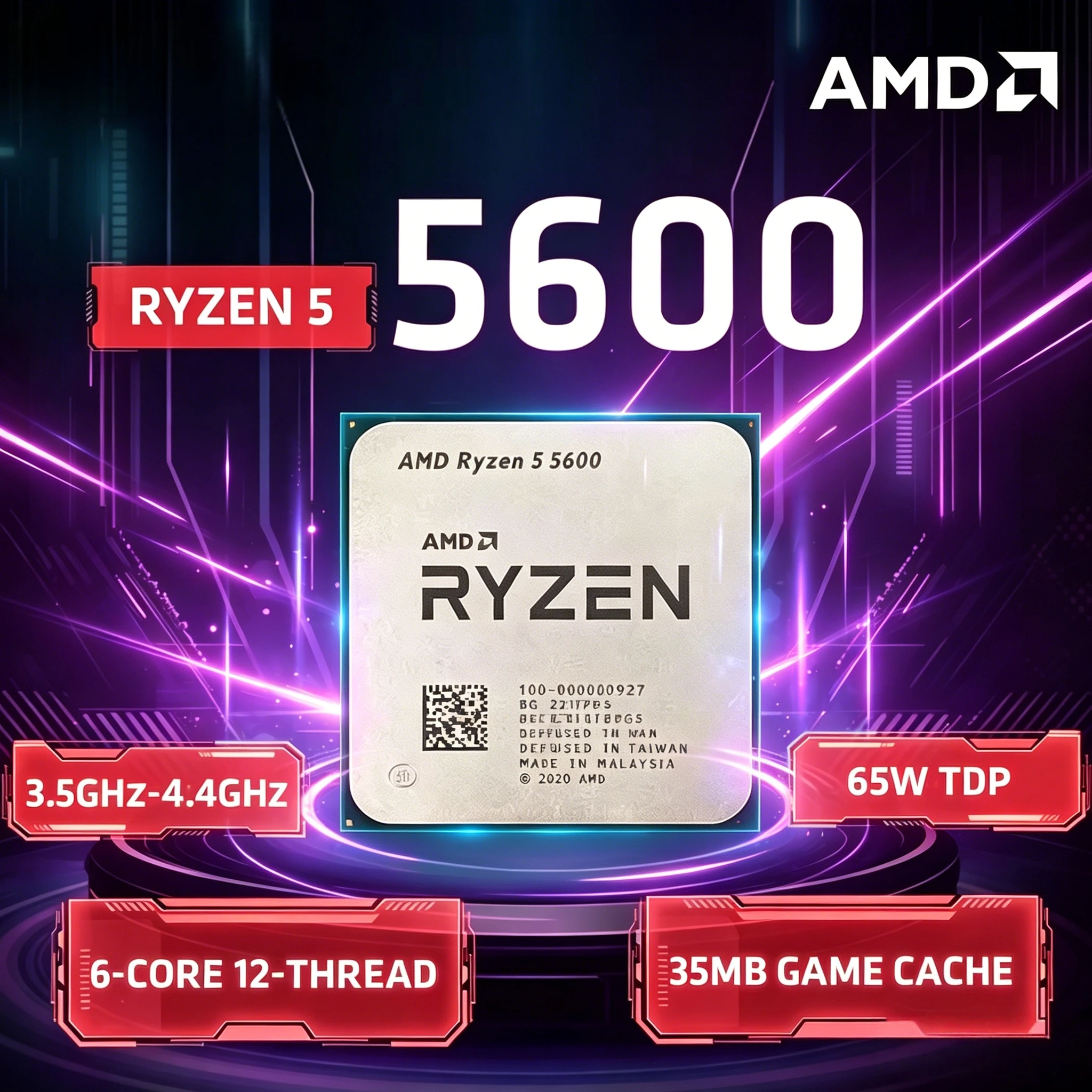 AMD Ryzen 5 5600 6-Core 12-Thread Zen 3 CPU 4.4GHz Boost 32MB L3 Cache65W AM4 PCIe 4.0 Unlocked & DDR4 Efficient & Multitasking
AMD Ryzen 5 5600 6-Core 12-Thread Zen 3 CPU 4.4GHz Boost 32MB L3 Cache65W AM4 PCIe 4.0 Unlocked & DDR4 Efficient & Multitasking