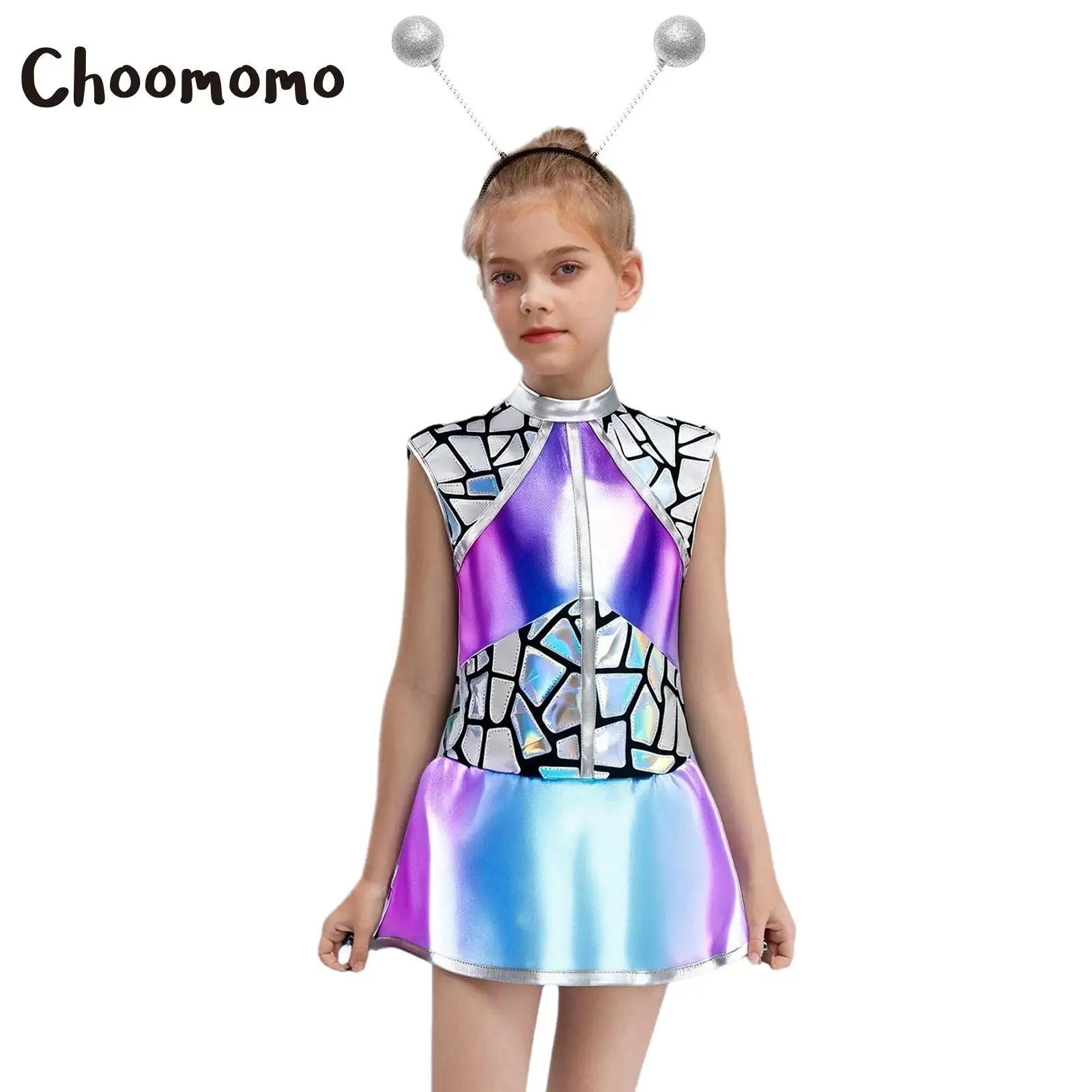 Girls Shiny Metallic Alien Astronaut Costume Sleeveless Gradient Sequin Tutu Dress And Antennas Hair Hoop Halloween Space Outfit
Girls Shiny Metallic Alien Astronaut Costume Sleeveless Gradient Sequin Tutu Dress And Antennas Hair Hoop Halloween Space Outfit