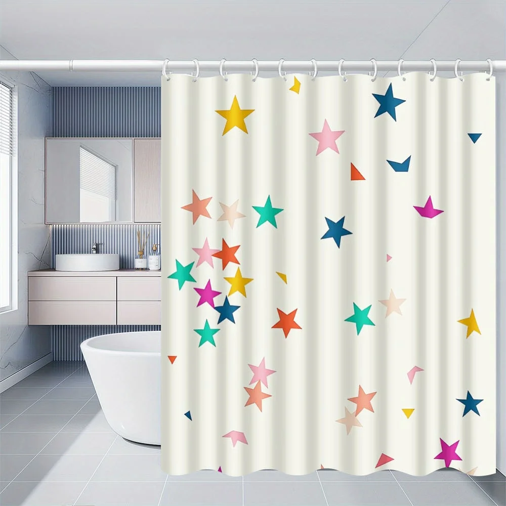 Colorful Star Shower Curtain – Playful Rainbow Stars & Triangles on Cream, 12 Hooks, Machine Washable, Kids & Boho Decor
Colorful Star Shower Curtain – Playful Rainbow Stars & Triangles on Cream, 12 Hooks, Machine Washable, Kids & Boho Decor