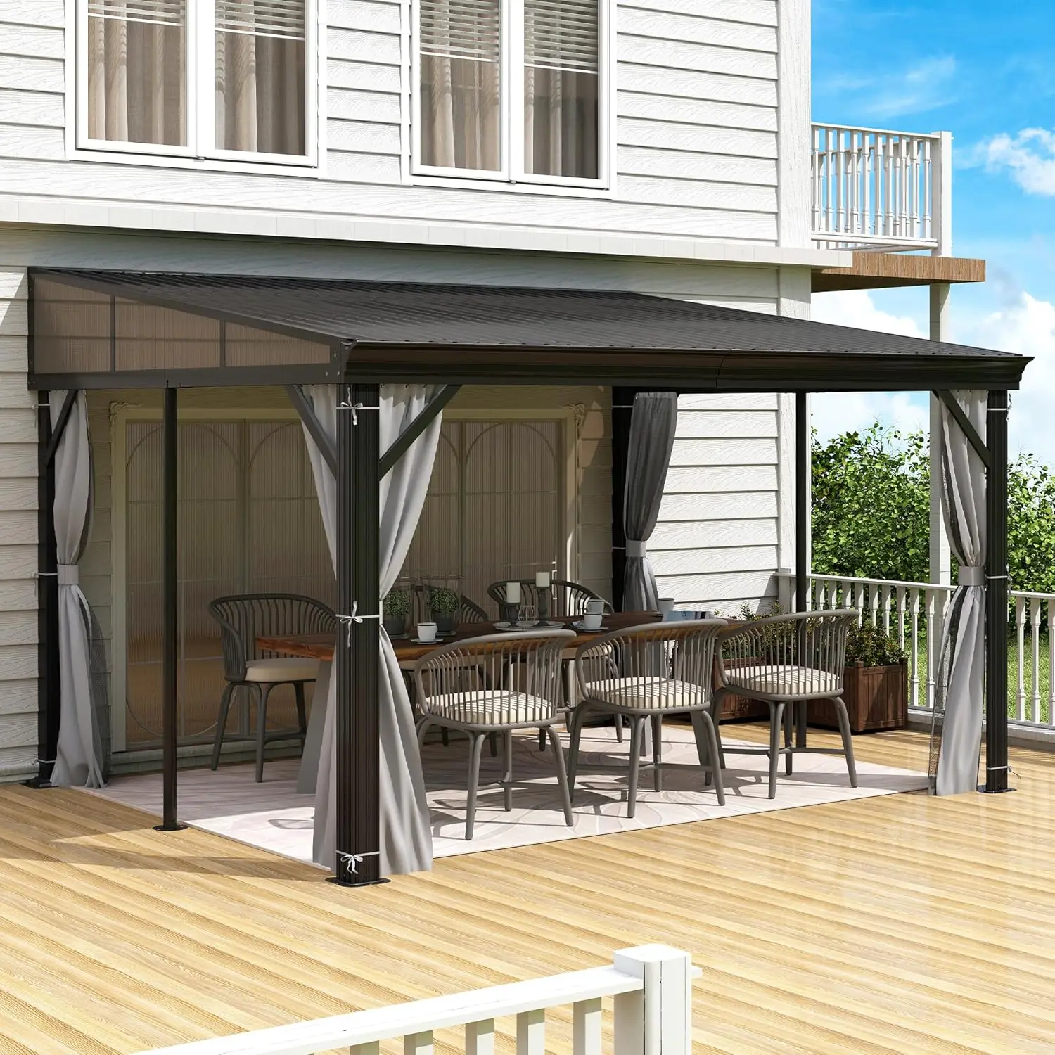 10x12 Hardtop Wall Mounted Gazebo Aluminum Frame Galvanized Steel Roof Netting&Curtains Outdoor Backyard Patio, Customized
10x12 Hardtop Wall Mounted Gazebo Aluminum Frame Galvanized Steel Roof Netting&Curtains Outdoor Backyard Patio, Customized