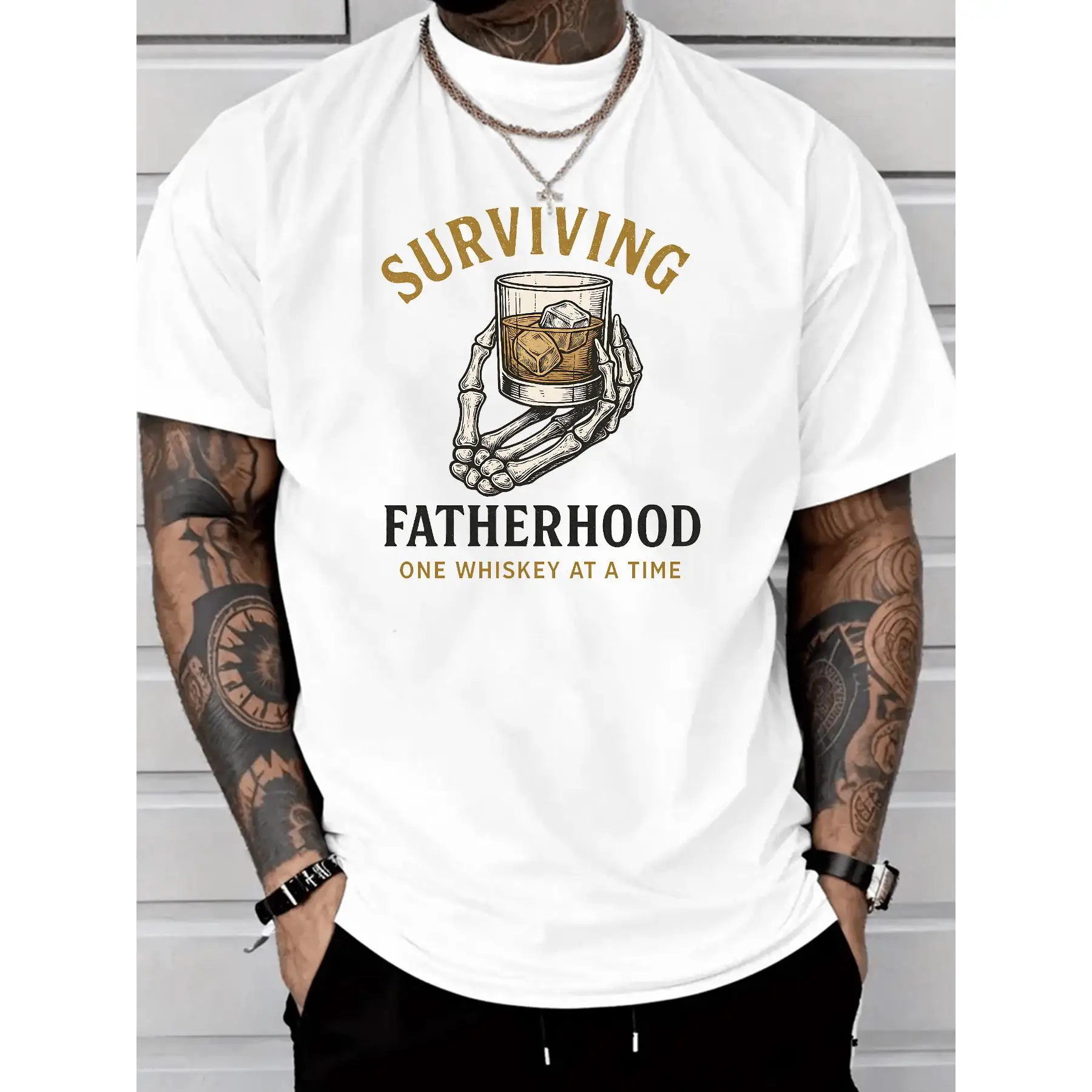 Funny Dad T-Shirt Men's Surviving Fatherhood Whiskey Tee Unique Skeleton Hand Graphic Print Casual Summer Top Gift for Him
Funny Dad T-Shirt Men's Surviving Fatherhood Whiskey Tee Unique Skeleton Hand Graphic Print Casual Summer Top Gift for Him