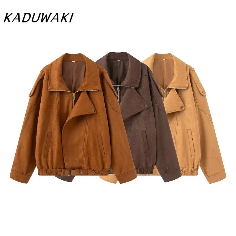KADUWAKI Vintage Suede Jacket Women Belt Loose Lapel Zippers Pockets Outerwears Long Sleeve Brown Coats Lady Autumn Jacket Y2k
KADUWAKI Vintage Suede Jacket Women Belt Loose Lapel Zippers Pockets Outerwears Long Sleeve Brown Coats Lady Autumn Jacket Y2k
