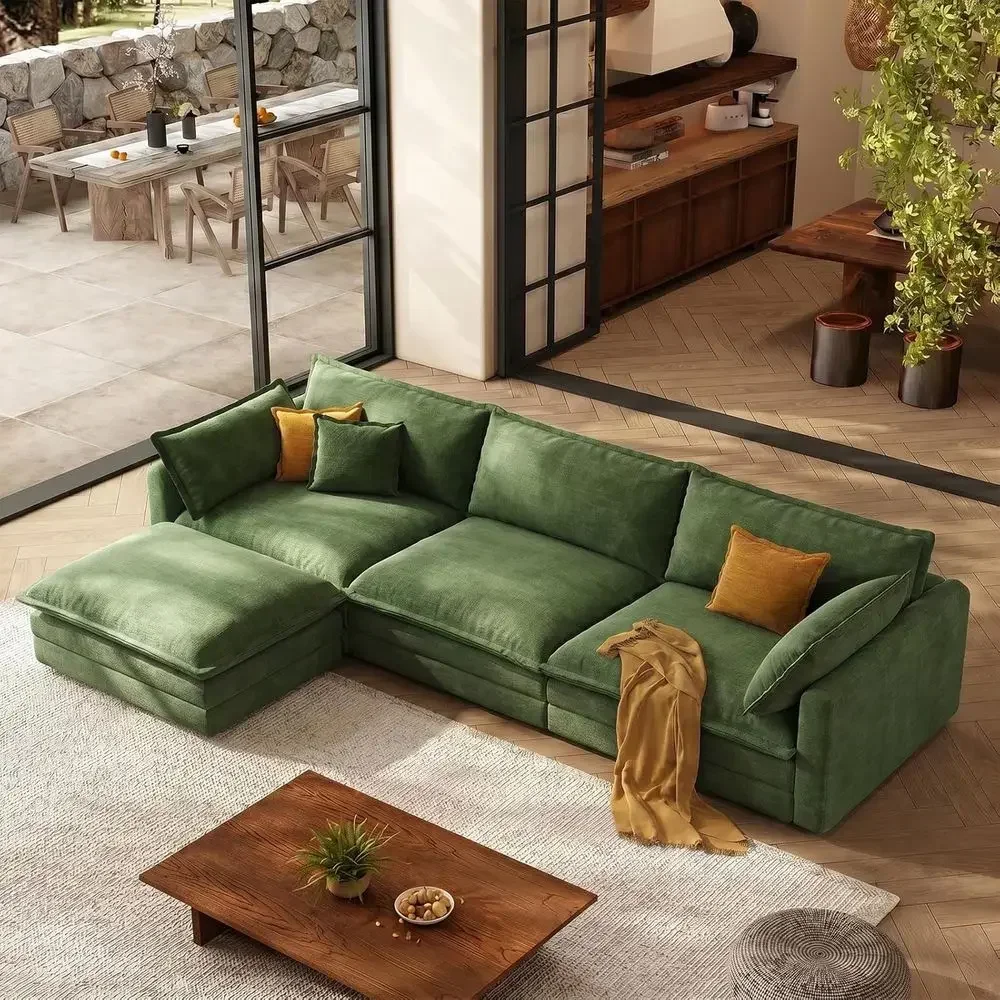 L-Shaped 4-Seat Solar Sectional Sofa with Ottoman, Deep Seating Chenille Couch for Living Room or Bedroom, Green, 102 Length
L-Shaped 4-Seat Solar Sectional Sofa with Ottoman, Deep Seating Chenille Couch for Living Room or Bedroom, Green, 102 Length