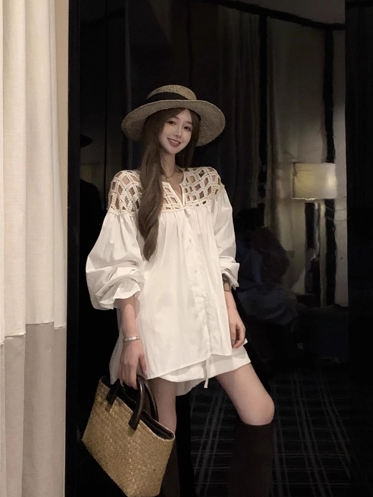 Kumikumi Design Hollow out White Shirt Women's Summer Thin Sun Protection Loose Slimming Casual Top Korean Style Commute
Kumikumi Design Hollow out White Shirt Women's Summer Thin Sun Protection Loose Slimming Casual Top Korean Style Commute