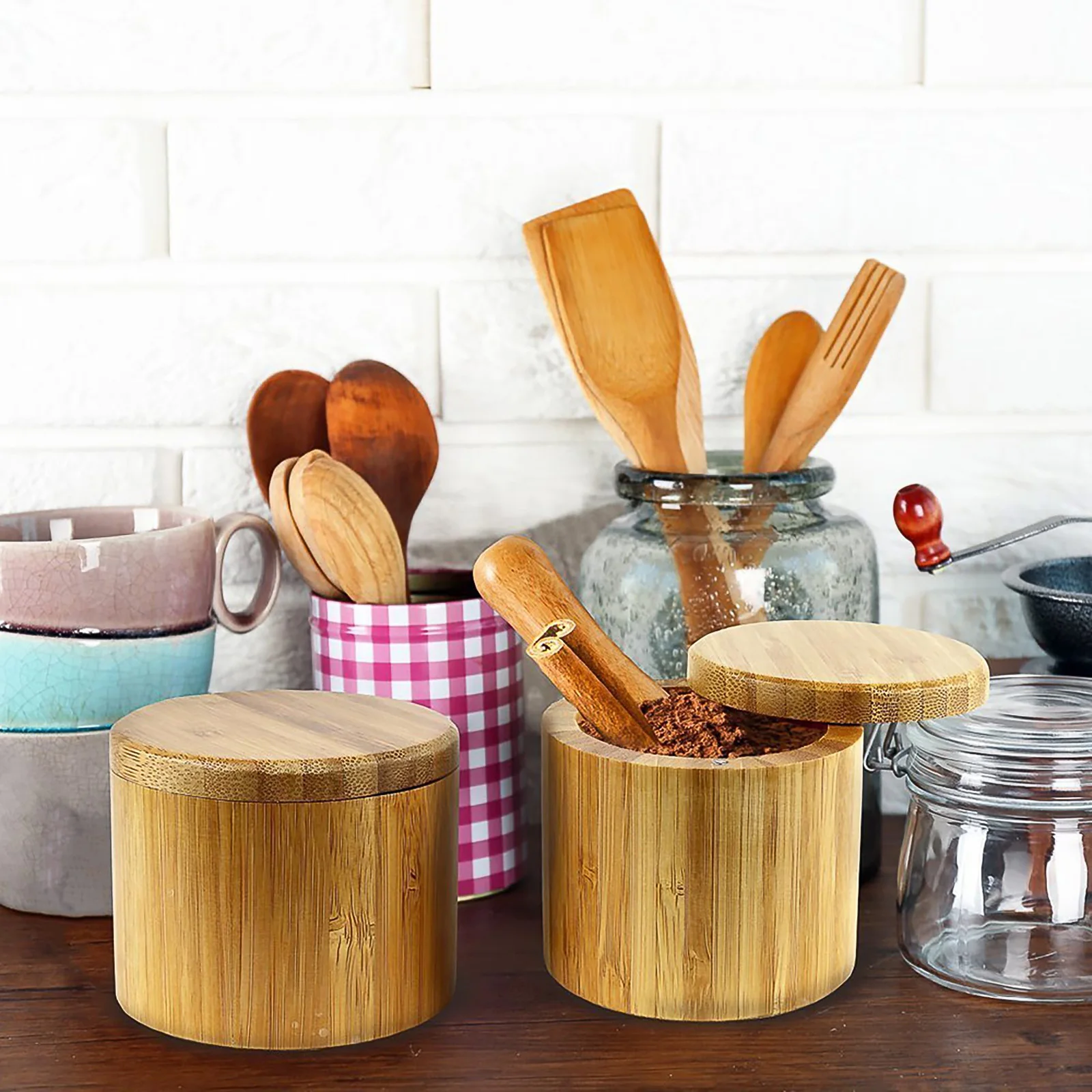 Storage Boxes Salt Box High Quality Wooden Bamboo Storage Box Nontoxic Swivel Lid Container For Kitchen Storage Seasoning Jar
Storage Boxes Salt Box High Quality Wooden Bamboo Storage Box Nontoxic Swivel Lid Container For Kitchen Storage Seasoning Jar