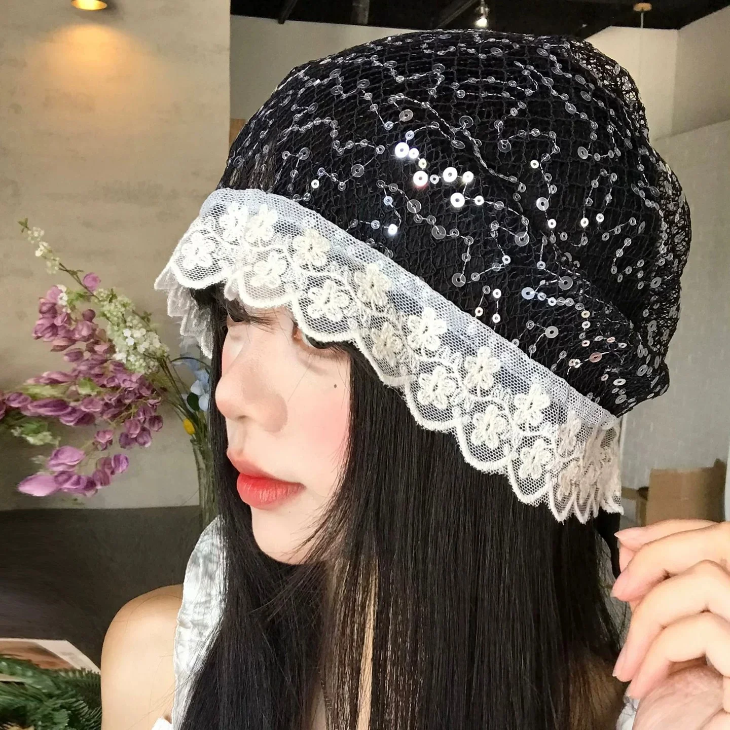 Korean Fashion Sequin Lace Cut-out Pullover Hat Summer Thin Breathable Beanie Caps Street Lace-up Cold Hat for Women Gorras
Korean Fashion Sequin Lace Cut-out Pullover Hat Summer Thin Breathable Beanie Caps Street Lace-up Cold Hat for Women Gorras