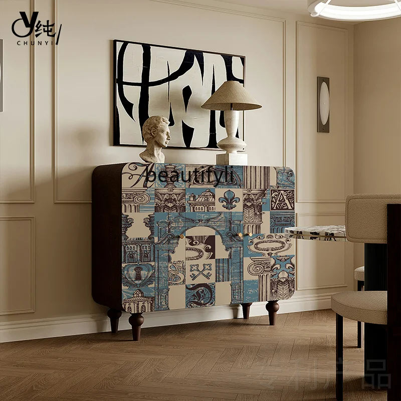 French Impressionist solid wood side cabinet, custom painted art porch restaurant, kitchen against the wall for storage
French Impressionist solid wood side cabinet, custom painted art porch restaurant, kitchen against the wall for storage