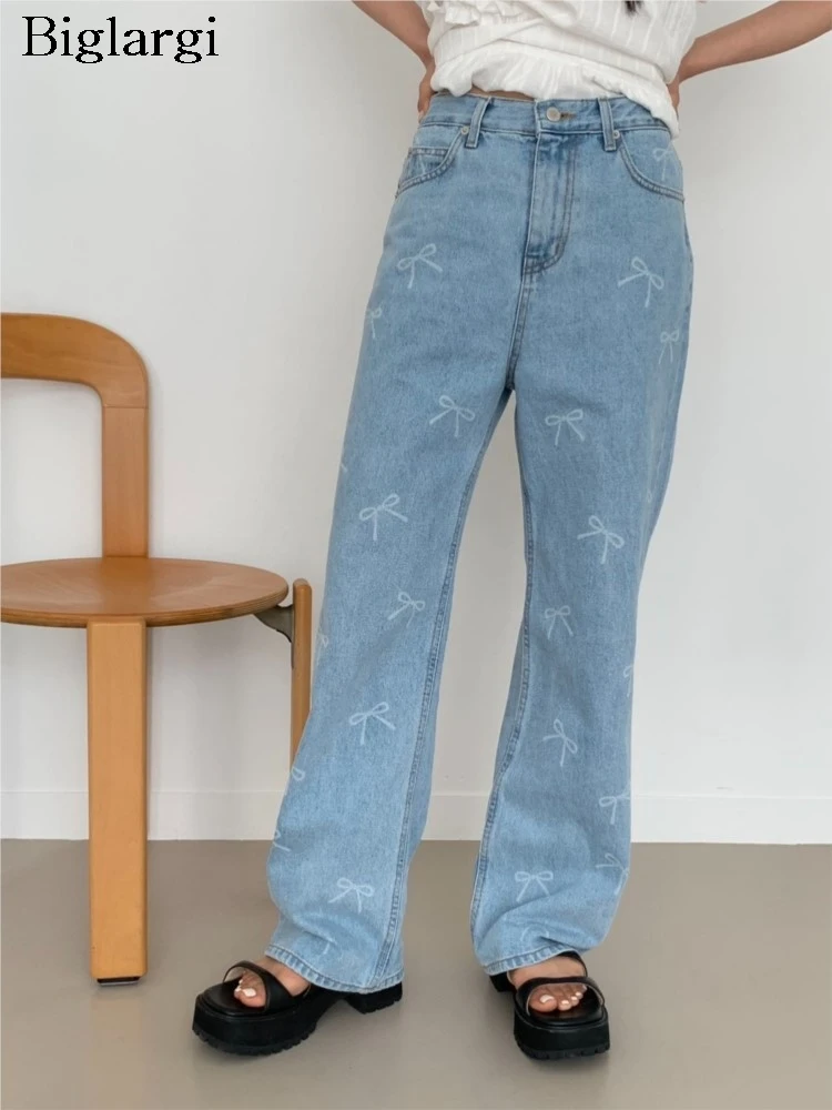 Jeans Summer Long Straight Pant Women Bow Print Fashion Casual Loose Ladies Trousers Korean Style HIgh Waist Woman Pants 
Jeans Summer Long Straight Pant Women Bow Print Fashion Casual Loose Ladies Trousers Korean Style HIgh Waist Woman Pants
