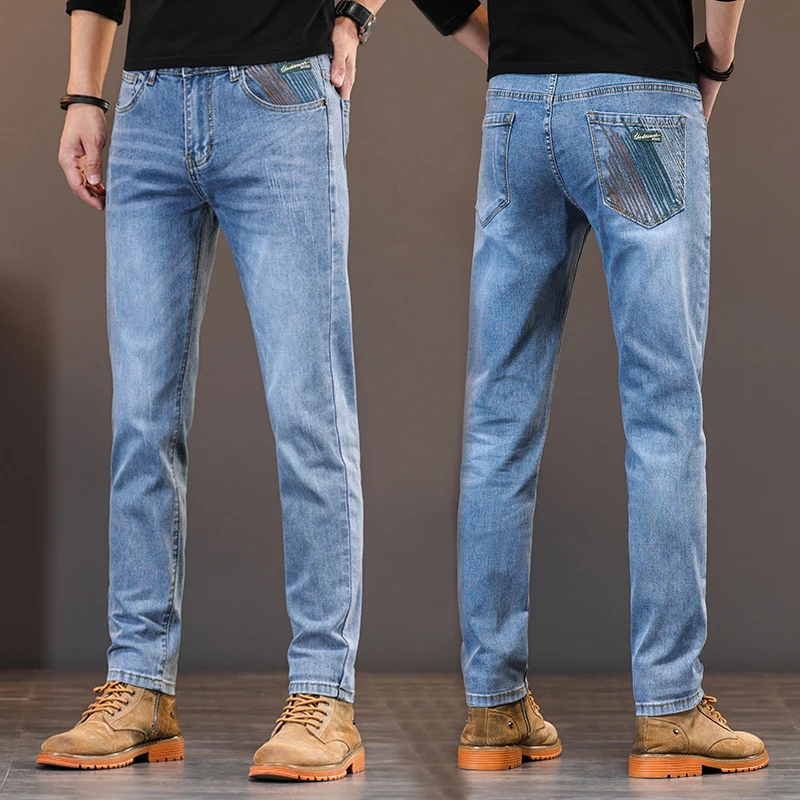Fashion Slim Jeans Men's Straight Stretch Small Feet Korean Trousers Male Youth Embroidered Denim Pants Streetwear
Fashion Slim Jeans Men's Straight Stretch Small Feet Korean Trousers Male Youth Embroidered Denim Pants Streetwear