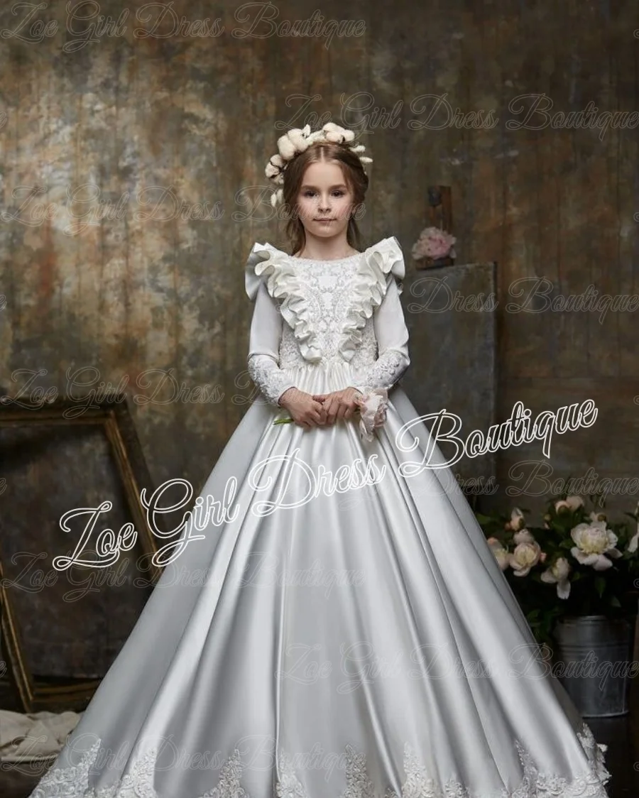White Flower Girl Dress For Wedding Full Sleeves Lace Appliques Girl Birthday Party Ball Gowns First Communion Gowns Customized
White Flower Girl Dress For Wedding Full Sleeves Lace Appliques Girl Birthday Party Ball Gowns First Communion Gowns Customized
