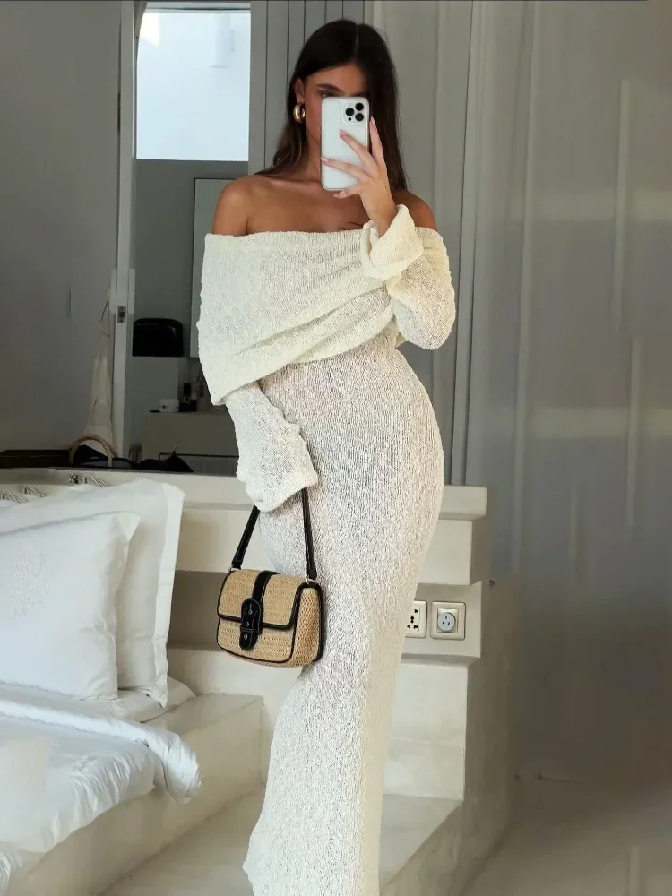 Holiday Beach Knit Hollow Out Off-Shoulder Maxi Dress Female Cover Up Loose Long Sleeve Party Sexy Women Knitwear Long Dress
Holiday Beach Knit Hollow Out Off-Shoulder Maxi Dress Female Cover Up Loose Long Sleeve Party Sexy Women Knitwear Long Dress