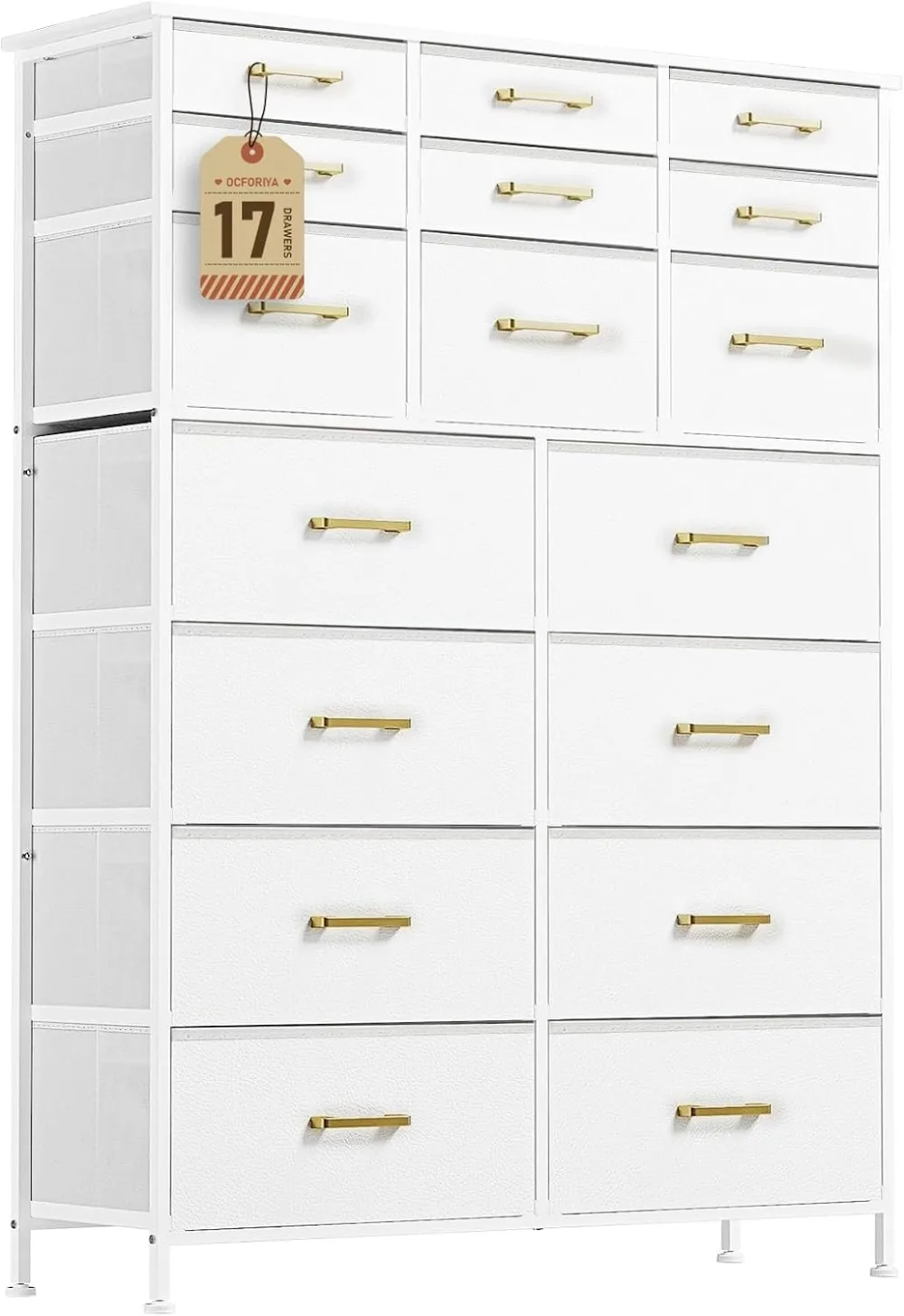 Tall for Bedroom with 17 Drawers, Dresser for Bedroom & Chest of Drawers for Bedroom, Faux Leather Front, Tall White Organizer
Tall for Bedroom with 17 Drawers, Dresser for Bedroom & Chest of Drawers for Bedroom, Faux Leather Front, Tall White Organizer